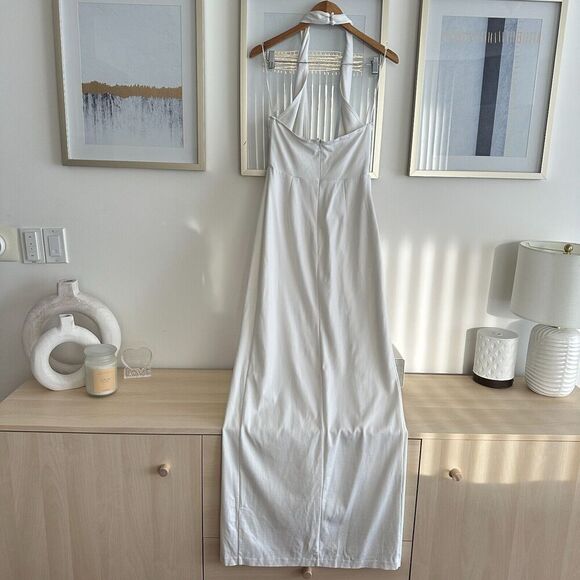 Amanda Uprichard Dress Womens Large Maxi Zahara Gown Cut Out Halter Twist White - Picture 5 of 9